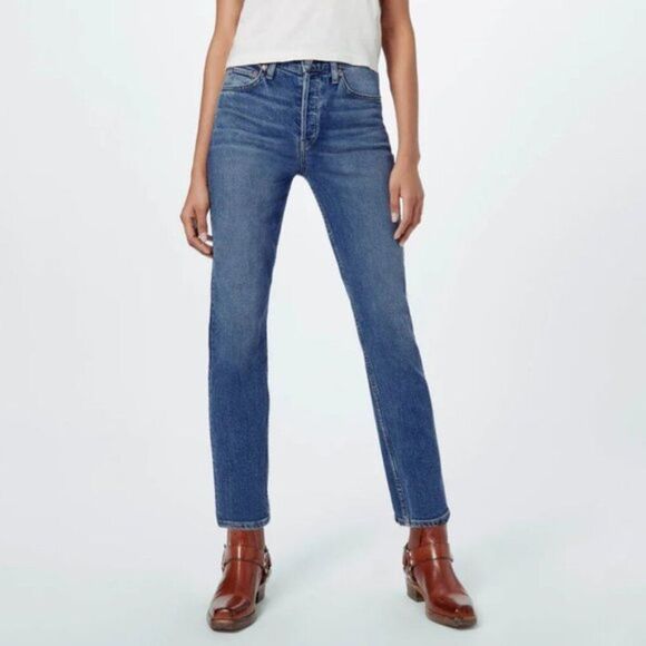 Re/Done Originals Comfort Stretch High Rise Ankle Crop Jean Mid 70s Wash 24 - Picture 1 of 10